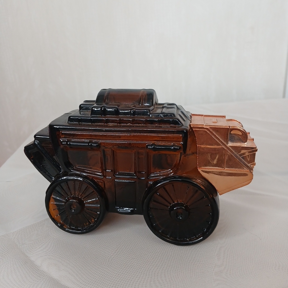 Vintage 1970's Avon Black and Brown Glass Wild Country Stagecoach Decanter